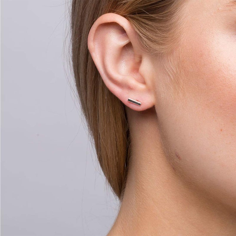 EPIRORA Sterling Silver Stud Earrings for Women Men- 4 Pairs of Hypoallergenic Simple Geometric Small Stud Earring Set Tiny Circle Triangle Square Bar Stud Earrings Mini Cartilage Tragus Earrings(Sliver) - Image 5